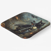 ブラックキャットライディングオートバイハロウィンホラー ペーパープレート (傾斜あり)