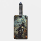 ブラックキャットライディングオートバイハロウィンホラー ラゲッジタグ (裏面縦)