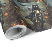 ブラックキャットライディングオートバイハロウィンホラー ラッピングペーパー (ロールコーナー)