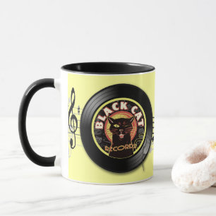 ブラックキャットレコードレトロジャズマグカップ – ビニールラベルカップ マグカップ