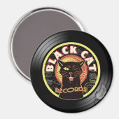 ブラックキャットレコード磁石 – レトロビニールジャズキャット マグネット (正面/裏面)