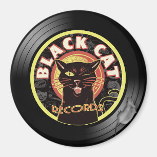 ブラックキャットレコード磁石 – レトロビニールジャズキャット マグネット