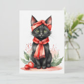 ブラックキャットレッドスカーフフラットホリデーカード シーズンカード (スタンド正面)