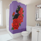 ブラックキャットレッドローゼパープル シャワーカーテン (インサイチュ)