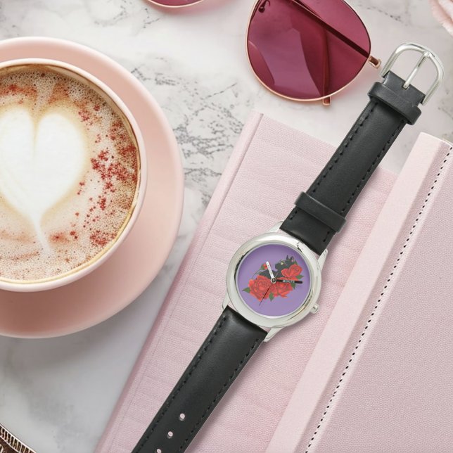 ブラックキャットレッドローゼパープル 腕時計 (クリエイターアップロード済み)
