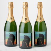 ブラックキャットレトロヴィンテージ スパークリングワインラベル (ボトル)