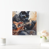 ブラックキャットロックスター遊ズのギターレザージャケット スクエア壁時計 (ホーム)