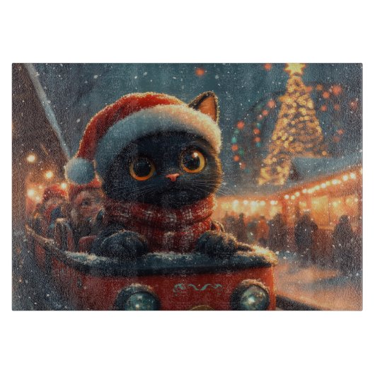 ブラックキャットローラーコースタークリスマス カッティングボード (正面)