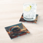 ブラックキャットローラーコースタークリスマス ガラスコースター (アングル)