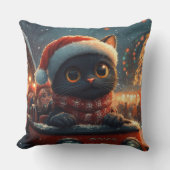 ブラックキャットローラーコースタークリスマス クッション (正面)