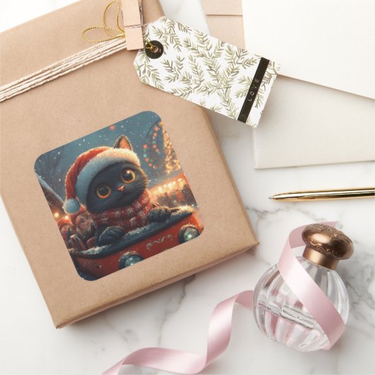 ブラックキャットローラーコースタークリスマス スクエアシール (ギフト)