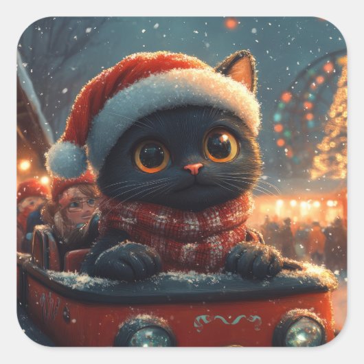ブラックキャットローラーコースタークリスマス スクエアシール (正面)