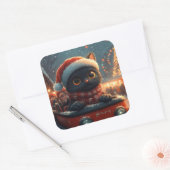 ブラックキャットローラーコースタークリスマス スクエアシール (封筒)