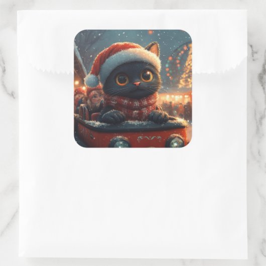 ブラックキャットローラーコースタークリスマス スクエアシール (バッグ)