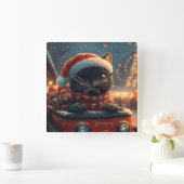 ブラックキャットローラーコースタークリスマス スクエア壁時計 (ホーム)