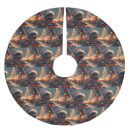 ブラックキャットローラーコースタークリスマス ブラッシュドポリエステルツリースカート (正面)