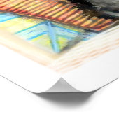 ブラックキャットワイン&フラワーズファインアートプリント ポスター (角)