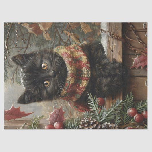 ブラックキャットヴィンテージクリスマスデクページ 薄葉紙 (正面)