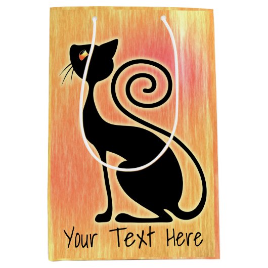 ブラックキャットヴィンテージスタイルデザイン ミディアムペーパーバッグ (正面)