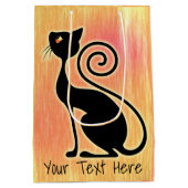 ブラックキャットヴィンテージスタイルデザイン ミディアムペーパーバッグ (裏面)