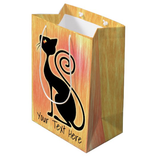 ブラックキャットヴィンテージスタイルデザイン ミディアムペーパーバッグ (裏面アングル)