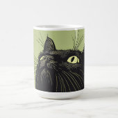 ブラックキャットヴィンテージリノプリント コーヒーマグカップ (中央)