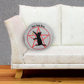 ブラックキャット不気味オンペンタグラム金ゴールドスターグレー ラウンドクッション