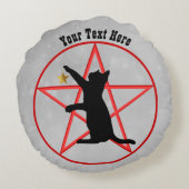 ブラックキャット不気味オンペンタグラム金ゴールドスターグレー ラウンドクッション (裏面)