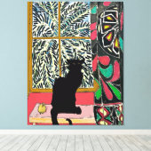 ブラックキャット付きパームツリーウィンドウ キャンバスプリント (インサイチュ (ウッドフロア))