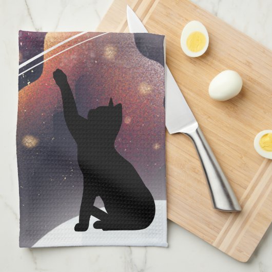 ブラックキャット宇宙射撃、 発砲スター キッチンタオル (四つ折り)