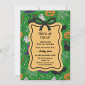 ブラックキャット幽霊コケット弓フレームトリックまたはトリート 招待状 (正面)