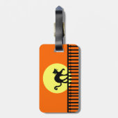 ブラックキャット歩くオンフェンスイエロームーンオレンジ ラゲッジタグ (裏面縦)