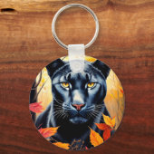 ブラックキャット紅葉絵を描ズキーチェーン キーホルダー (正面)