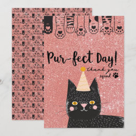 ブラックキャット誕生日ハットピンクグリッターの目的日 サンキューカード