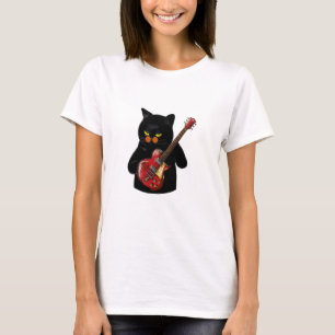 ブラックキャット遊ズギター黒猫好き Tシャツ