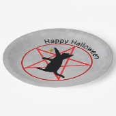 ブラックキャット金ゴールドスターウィッチレッドペンタグラムハロウィーン ペーパープレート (アングル)