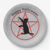 ブラックキャット金ゴールドスターウィッチレッドペンタグラムハロウィーン ペーパープレート (正面)