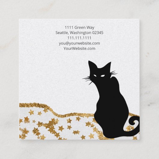 ブラックキャット金ゴールドスターズスクエアビジネスカード スクエア名刺 (裏面)