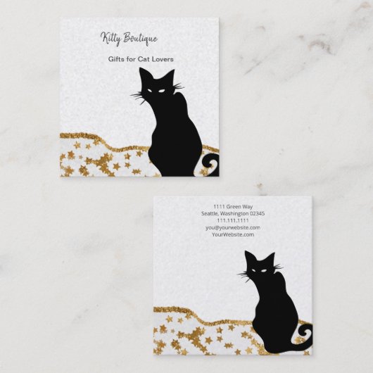 ブラックキャット金ゴールドスターズスクエアビジネスカード スクエア名刺 (正面/裏面)