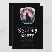 ブラックキャット銀河系モダンミニマリストハロウィーン 招待状 (正面/裏面)