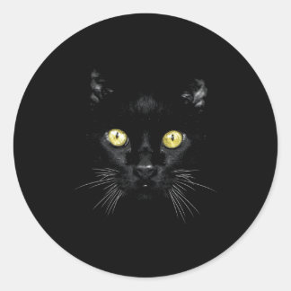ブラックキャット顔イエローアイズ子猫キッテン猫 ラウンドシール