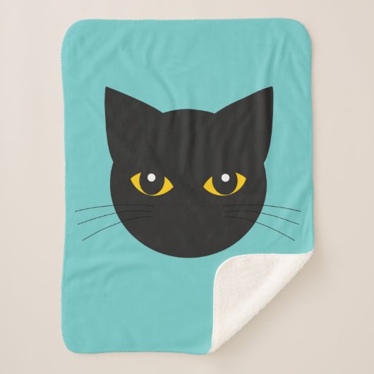 ブラックキャット顔シェルパ毛布 シェルパブランケット (正面)