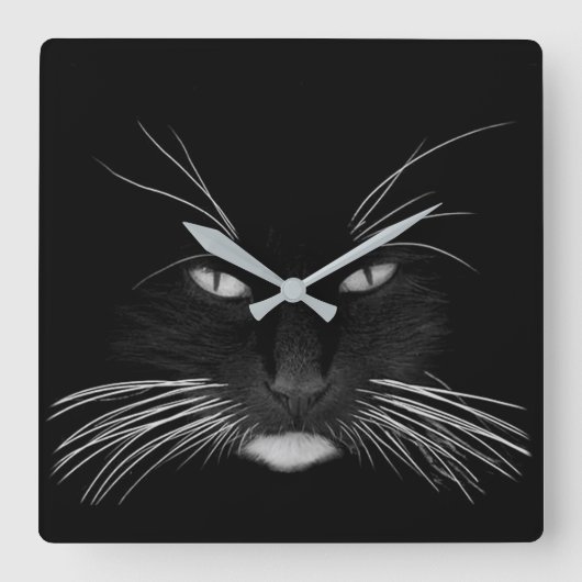 ブラックキャット顔 スクエア壁時計 (正面)
