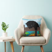 ブラックキャット魚釣りブルー装飾用クッション クッション (椅子)