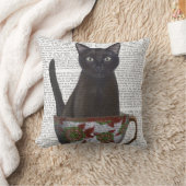 ブラックキャット・イン・ティーカップ クッション (ブランケット)