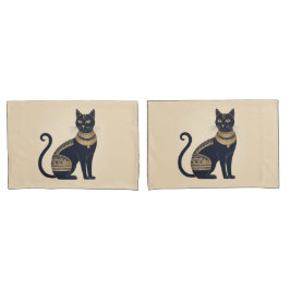 ブラックキャット エジプト風 クリーム 枕カバー
