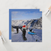 ブラックキャット オン スノーボード 折りたたみ式グリーティングカード カード (正面/裏面インサイチュ)