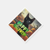 ブラックキャット&カボチャ スタンダードカクテルナプキン (角)