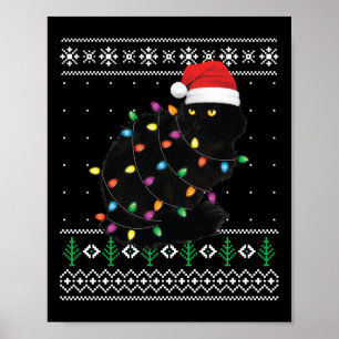 ブラックキャット クリスマス ダサいセーター 面白いサンタ猫 ポスター
