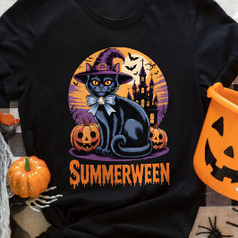 ブラックキャット スプーキー かわいいアート サマーウィン Tシャツ